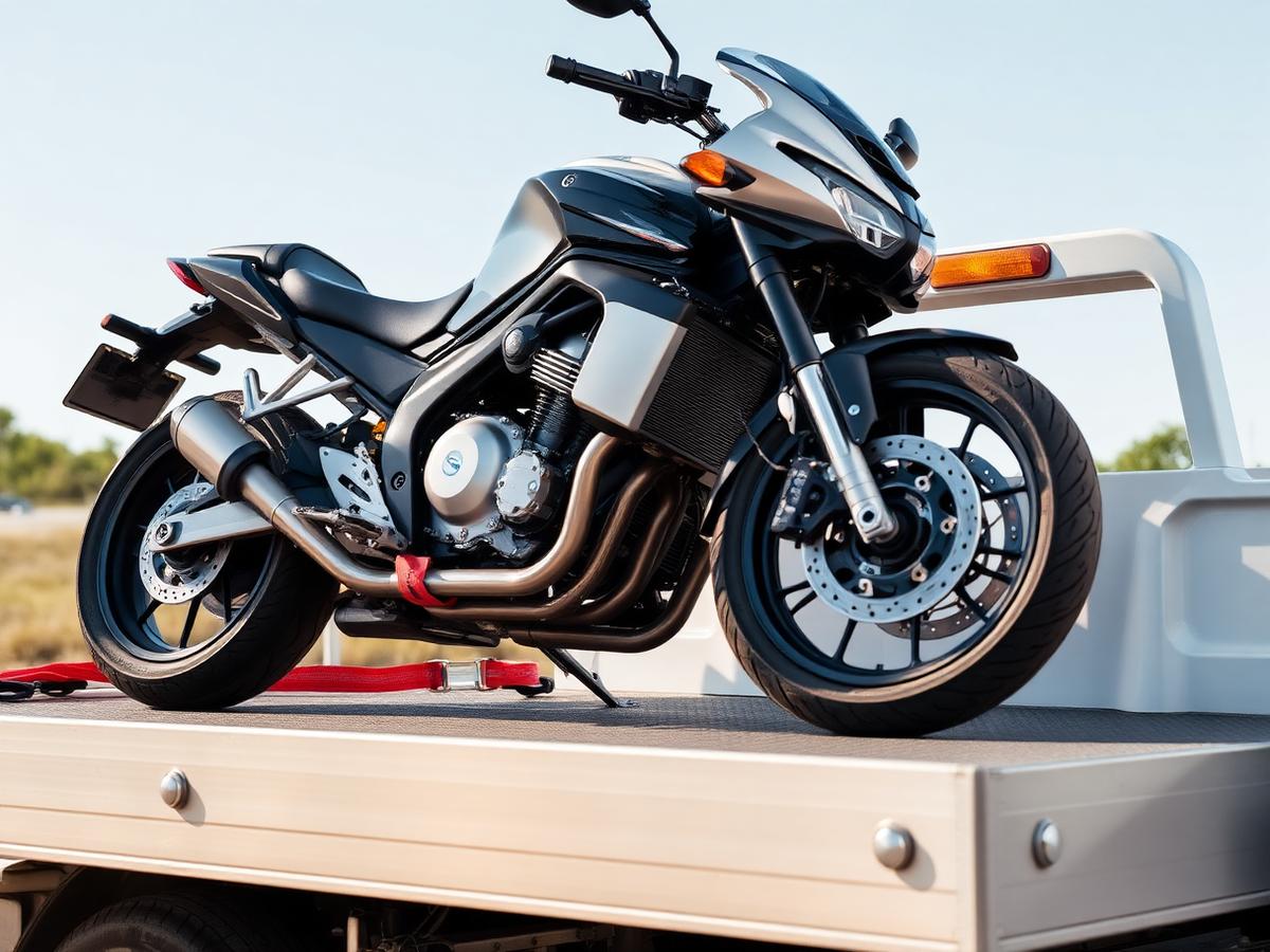 Transporte de moto amarrada com segurança
